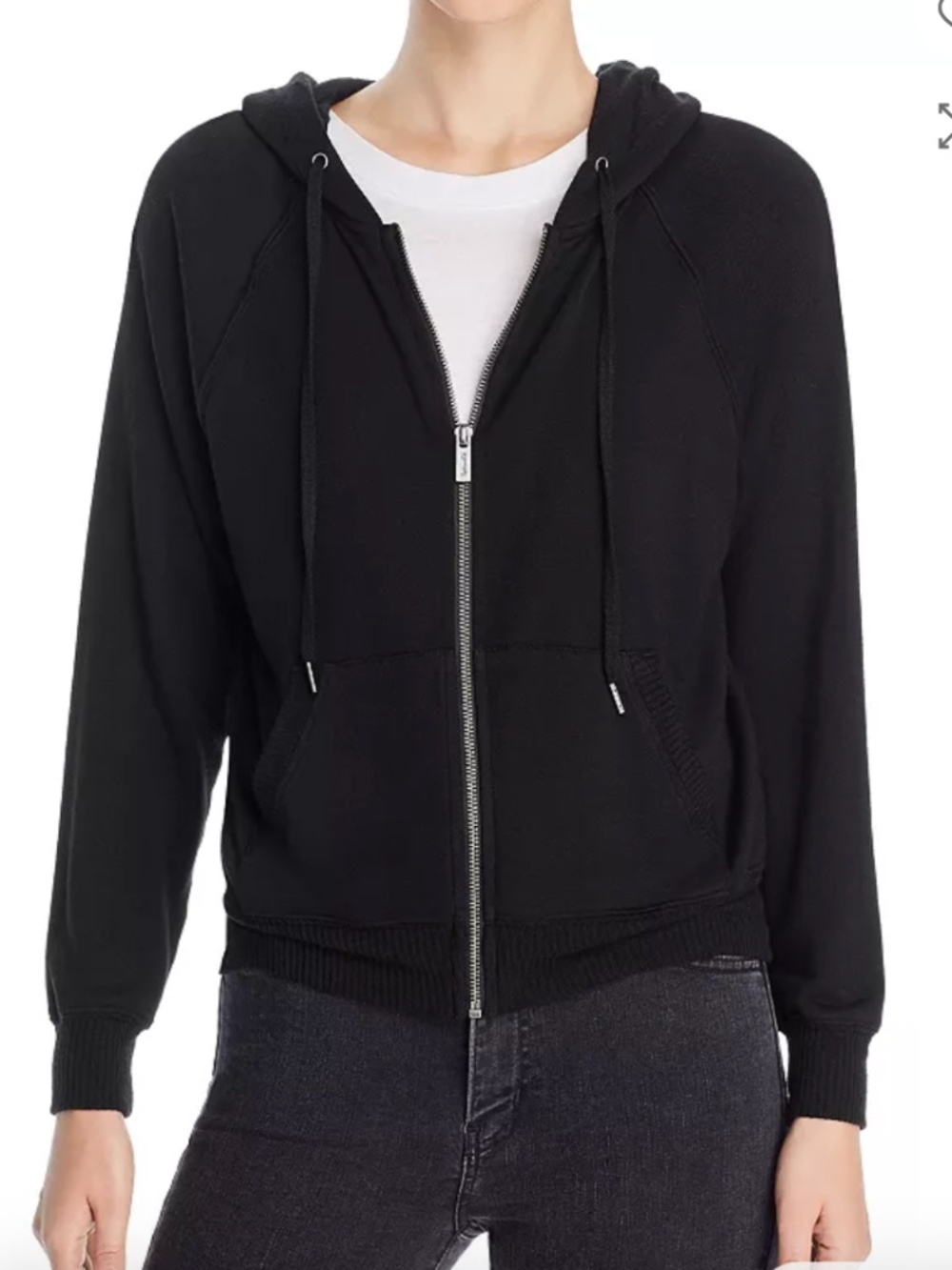 Splendid Supersoft Zip-Up Hoodie Black Drawstring Relaxed Fit Size L